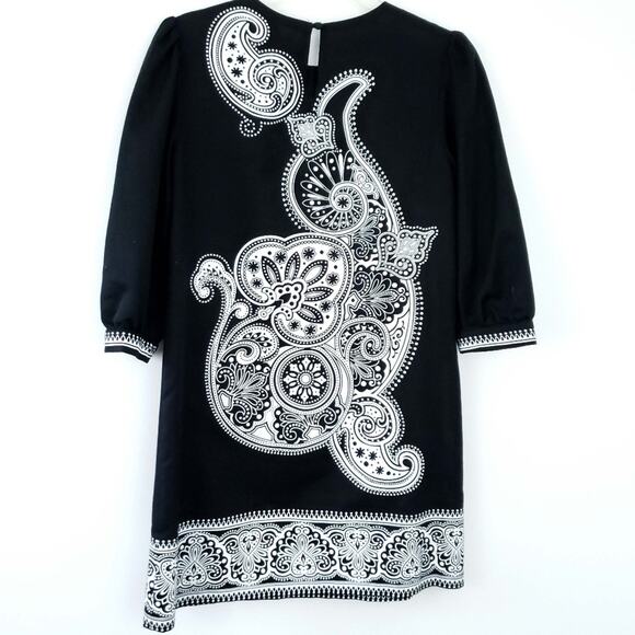 Tibi Black White Paisley Shift Mini Dress Size 0 Cotton Silk Blend - Beautiful! - Picture 4 of 6